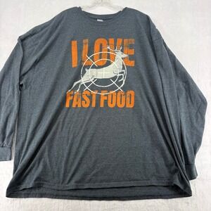 Gildan T-Shirt Mens 4XL Long Sleeve Gray I Love Fast Food Deer Hunting Graphic